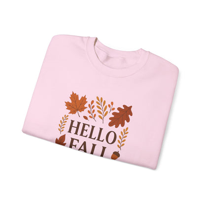 Hello Fall Crewneck Sweatshirt – Autumn Leaves Graphic Pullover
