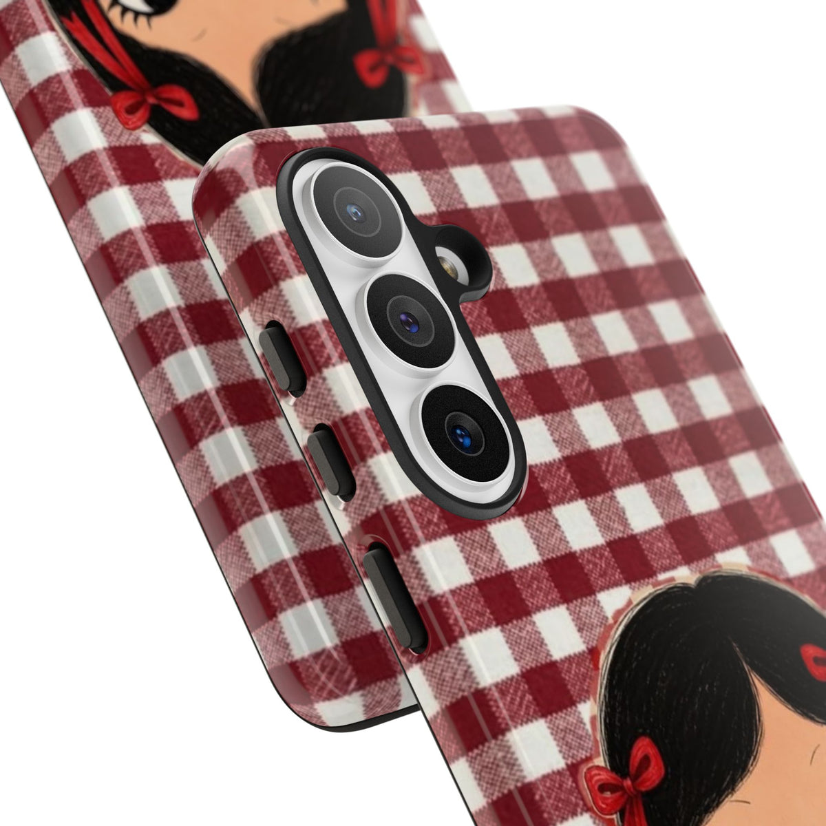 Cute Red Gingham Girl Phone Case – Floral Heartfelt Protective iPhone Cover
